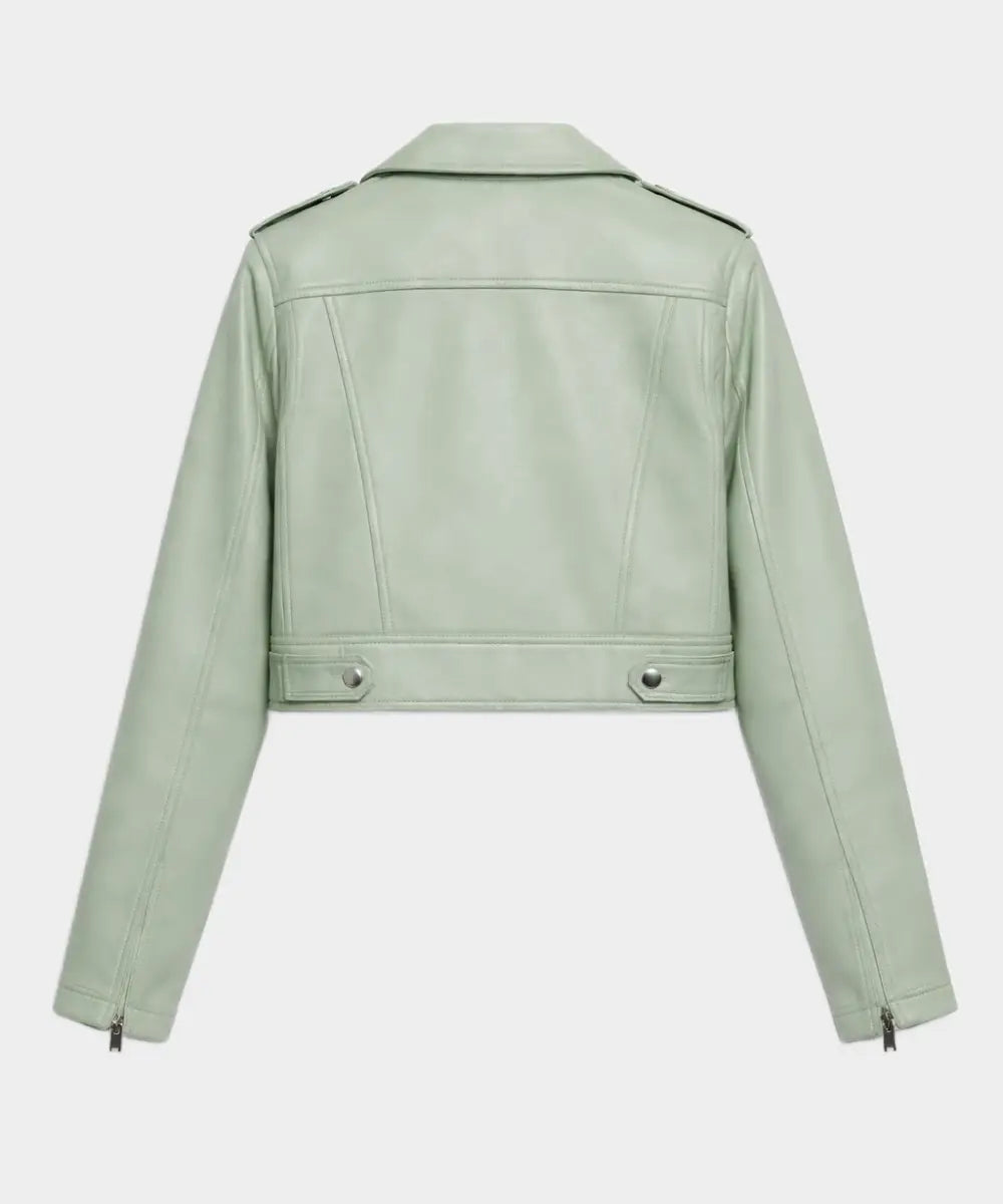 MintGreenLeatherBikerJacket