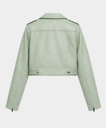 MintGreenLeatherBikerJacket