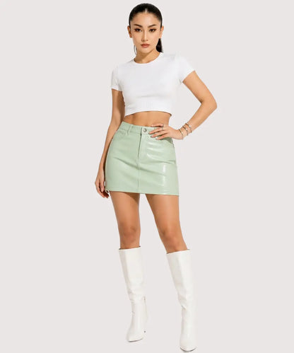 MintGreenLeatherMiniSkirt