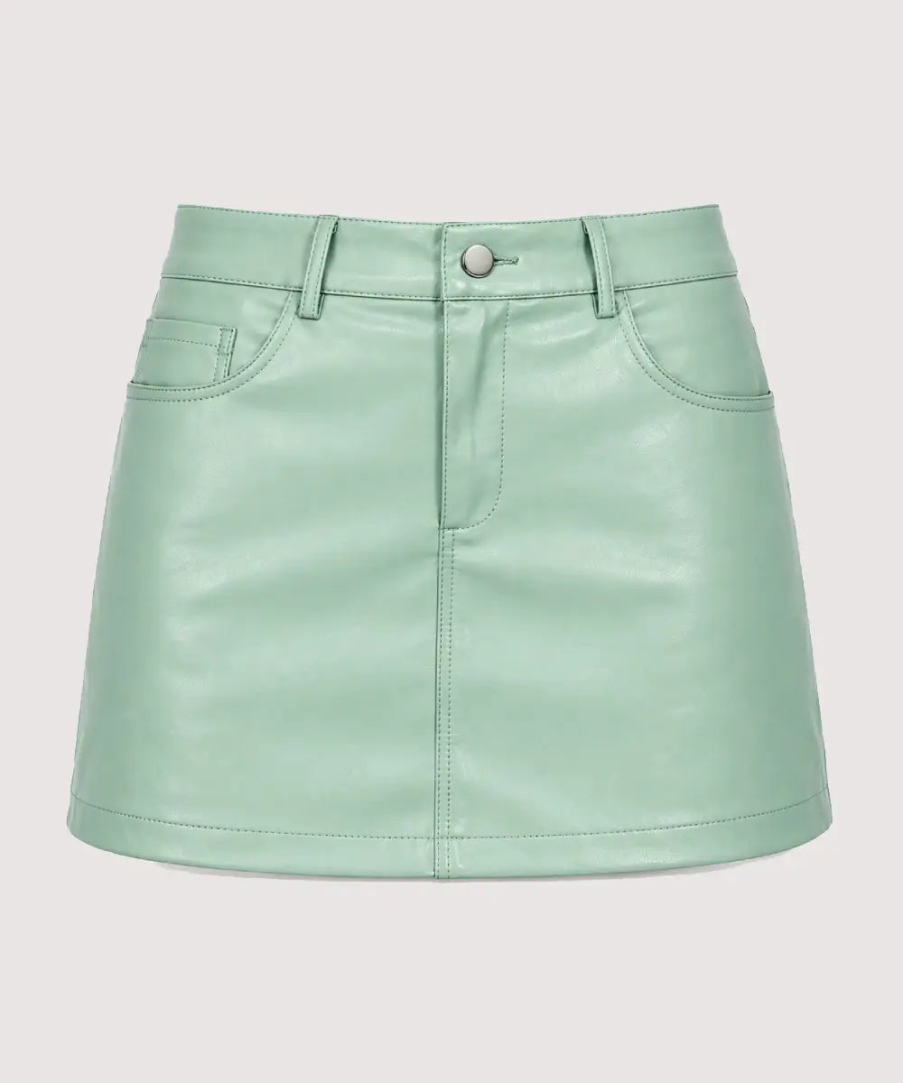 MintGreenLeatherMiniSkirtEmmaStone