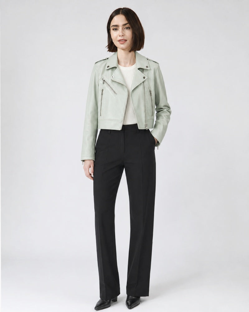 Mint Green Cropped Leather Jacket