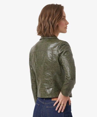 NiloCrocEmbossedGreenFauxLeatherJacket