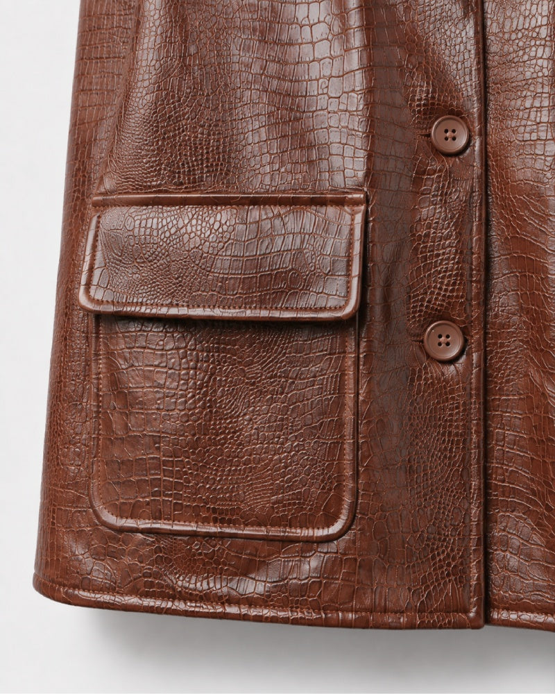 Nilo_Croc_Embossed_Brown_Crop_Leather_Jacket