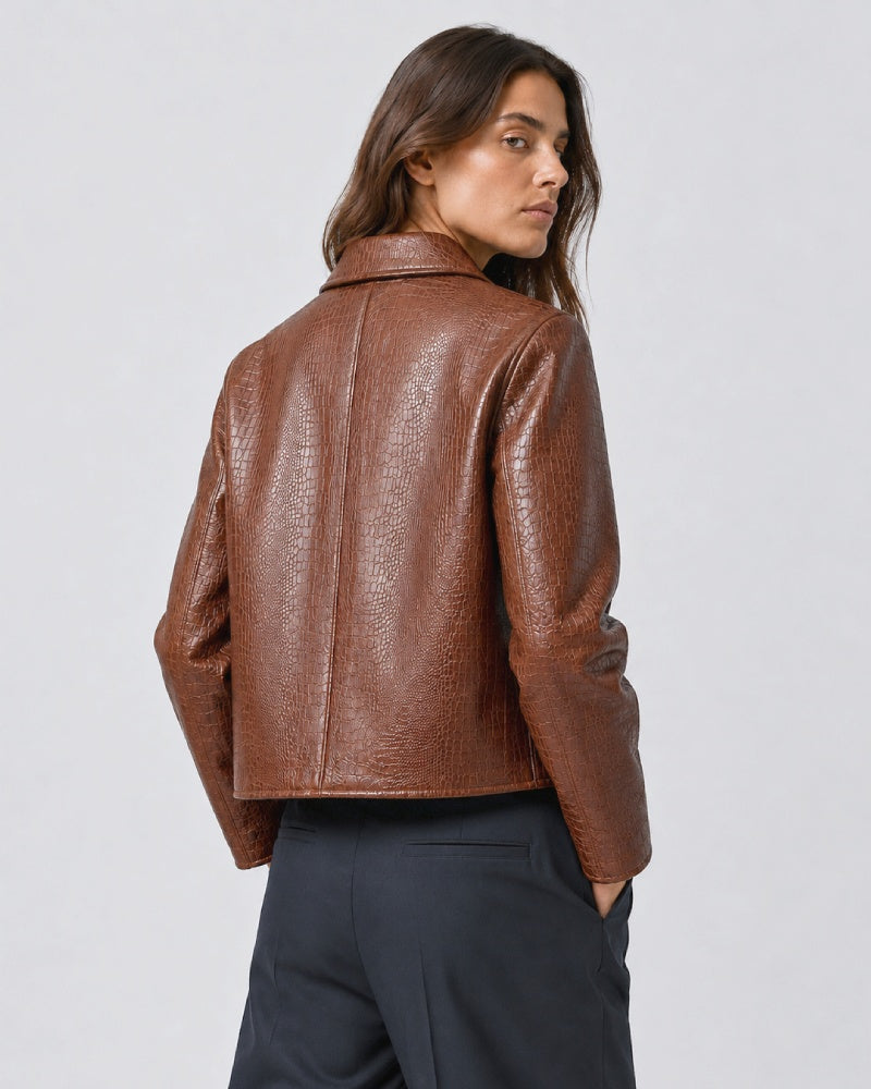 Nilo_Croc_Embossed_Brown_Faux_Crop_Leather_Jacket