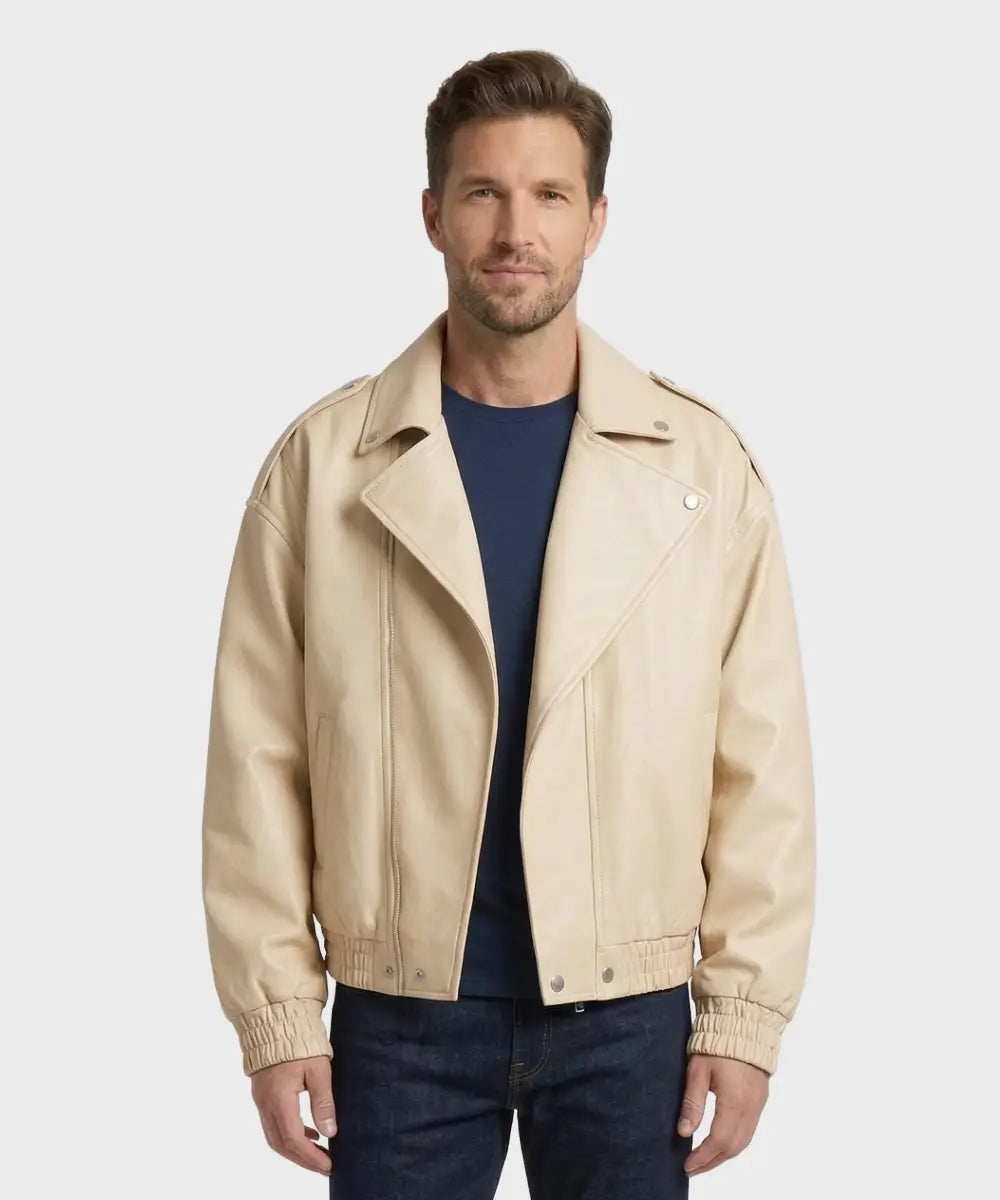 OFfWhiteDoubleCollaredBikerLeatherJacket