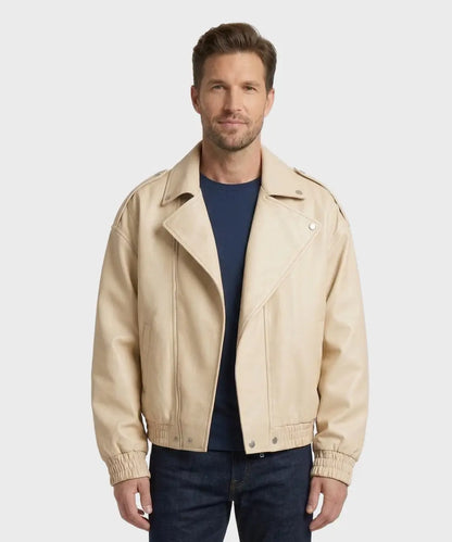 OFfWhiteDoubleCollaredBikerLeatherJacket