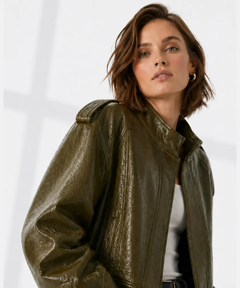 OversizeGrained-LeatherBomberDarkKhakiJacket