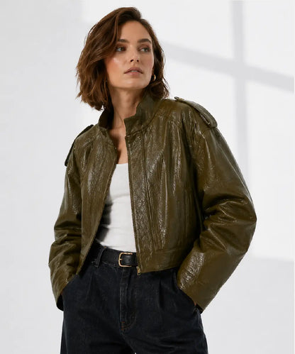 OversizeGrained-LeatherBomberKhakiJacket