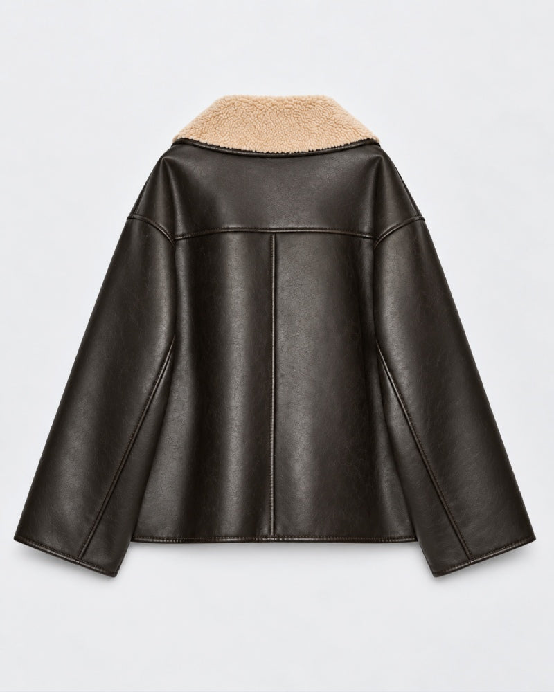 OversizedDoubleFacedBrownLeatherJacket