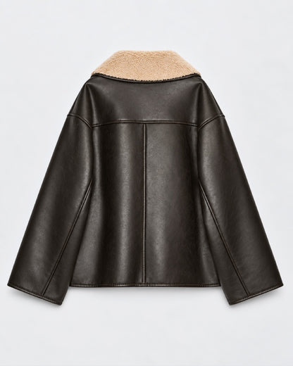 OversizedDoubleFacedBrownLeatherJacket