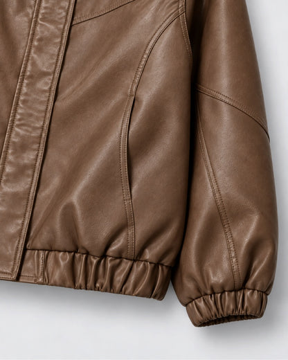 OversizedFauxBrownLeatherBomberJacket