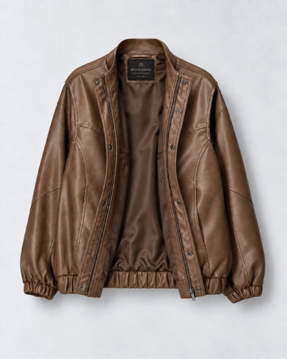 OversizedLeatherBomberJacketWithHighNeck