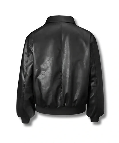 Oversized Black Leather Bomber Jacket
