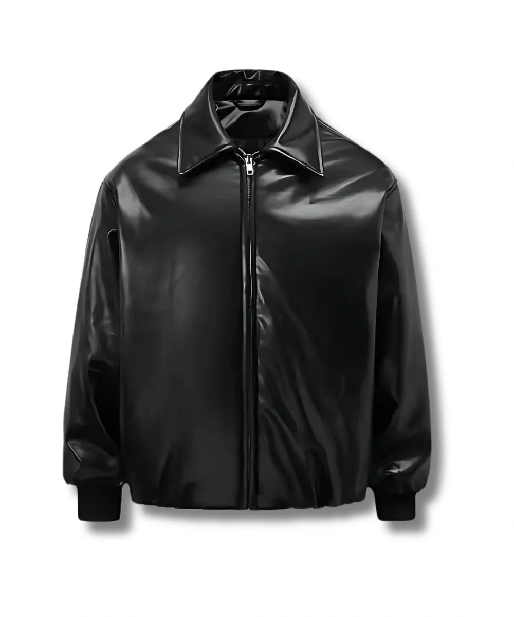 Oversized Black Leather Jacket