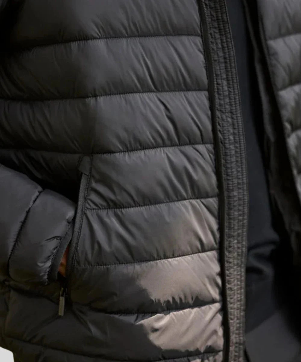 PerryBlackLightweightHoodedPufferJacketForMen
