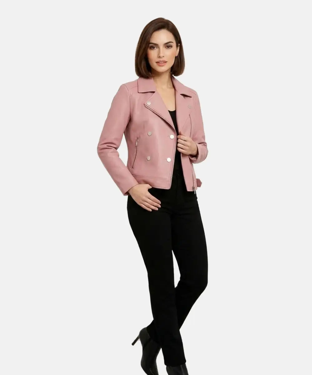 PinkLeatherBikerJacketforWomen