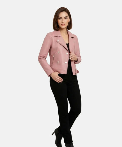 PinkLeatherBikerJacketforWomen
