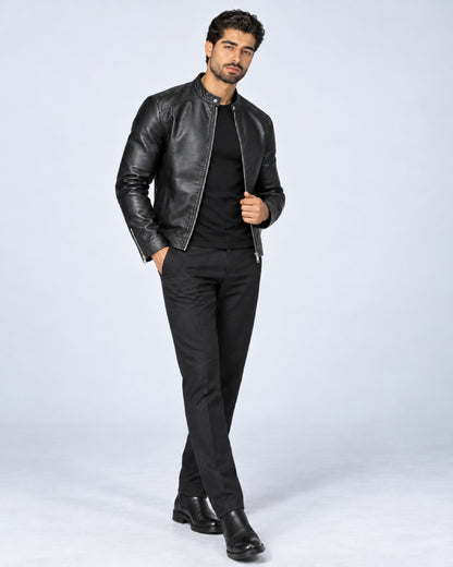 PlainBlackLeatherBikerJacket
