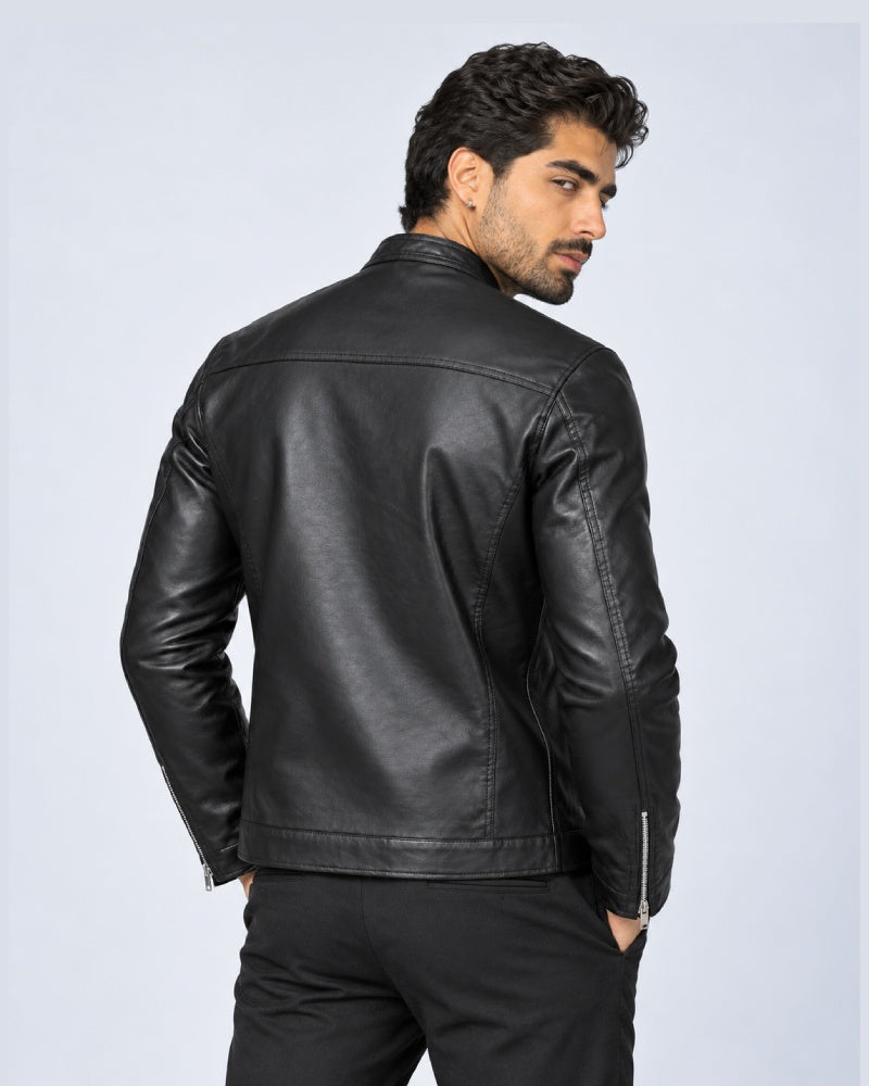 PlainBlackLeatherBodyfitJacket