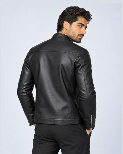PlainBlackLeatherBodyfitJacket