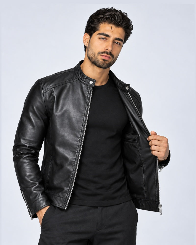 PlainBlackLeatherJacket