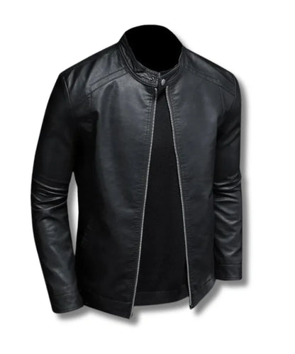 Plain Black Leather Bomber Jacket Mens 
