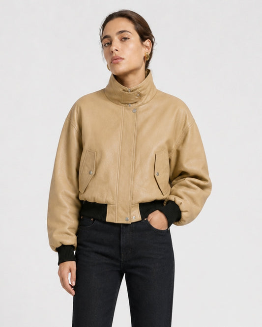 PremiumBomberCroppedLeatherBlousonJacketforWomen