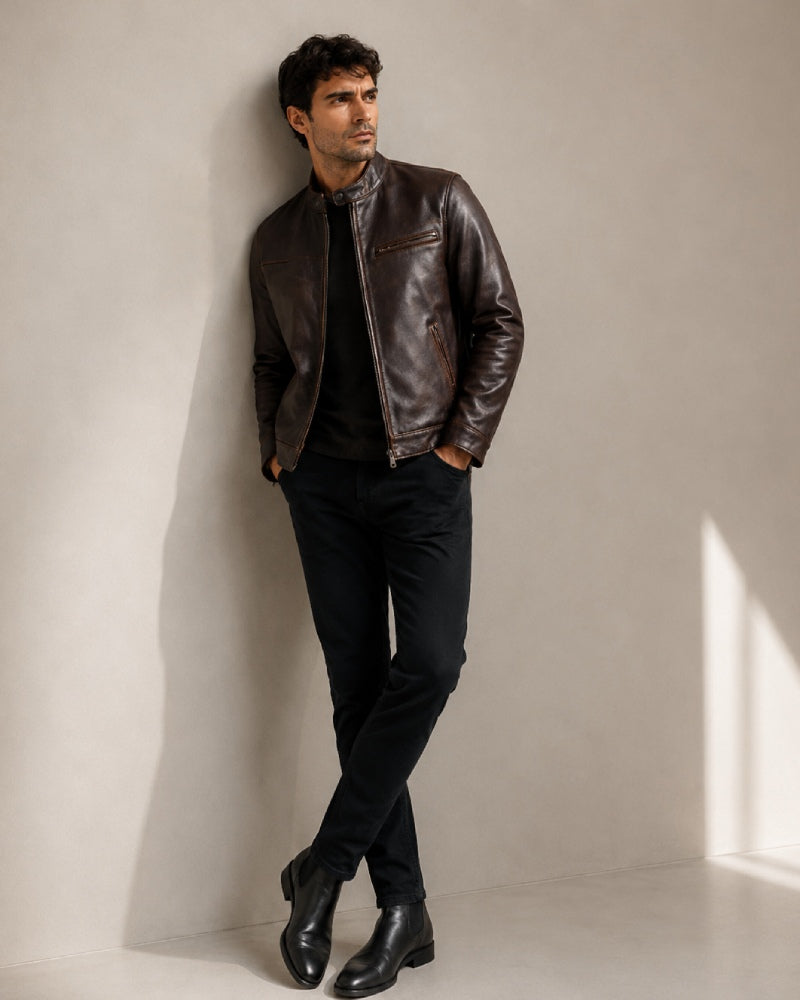 PremiumDarkBrownLeatherRacerJacket