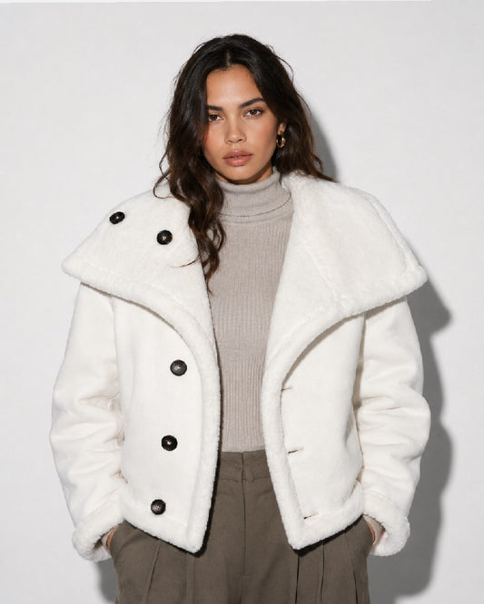 PremiumLuxuryIvoryDouble-FacedFauxWinterShearlingReversibleCoatJacket