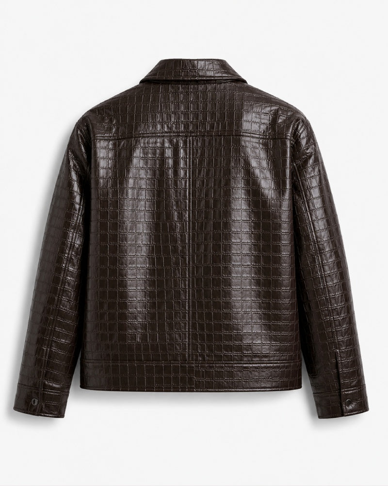 RegularFitBrownLeatherCrocodile-Jacket