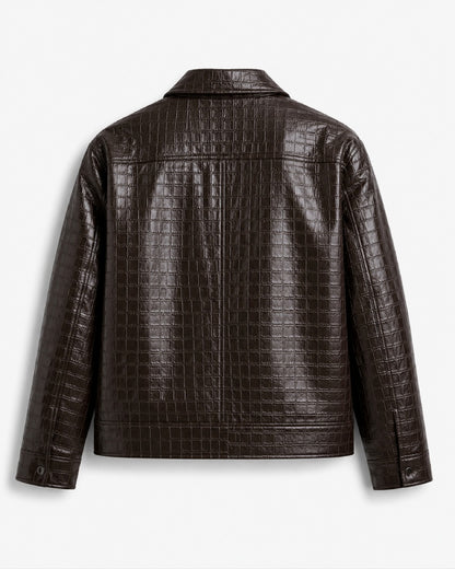 RegularFitBrownLeatherCrocodile-Jacket