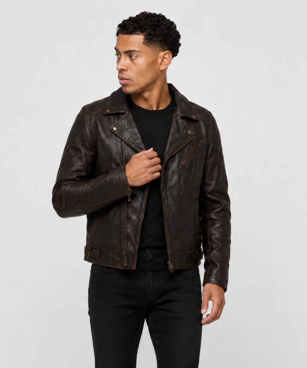 RoadsterCoffeeBrownVintageLeatherBikerJacket