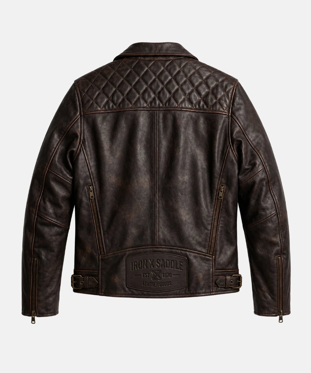 RoadsterCoffeeVintageLeatherBikerJacket