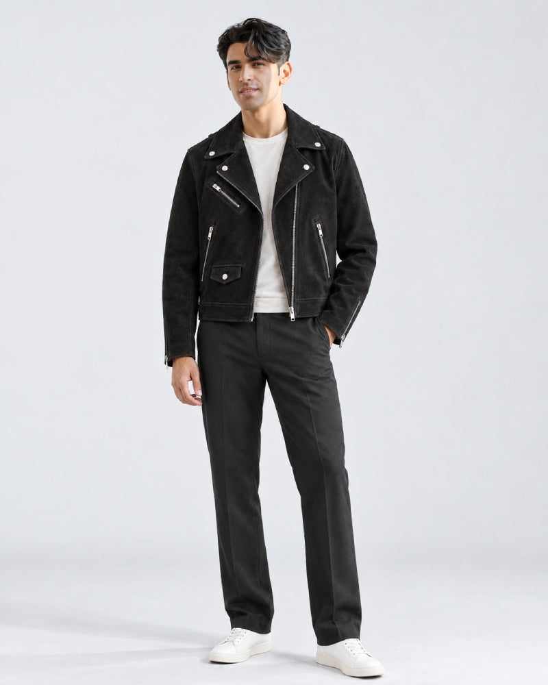 Mens Suede Black Biker Leather Jacket