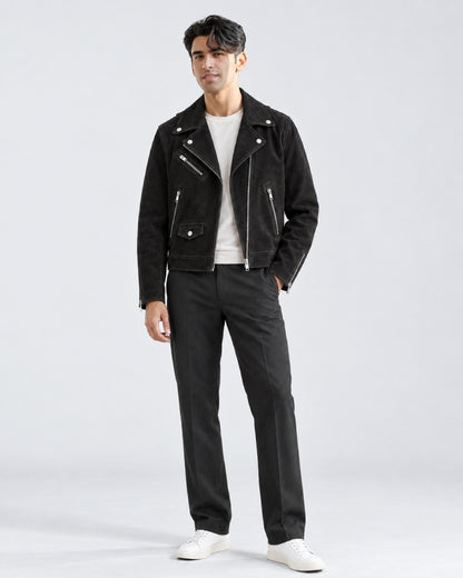 Mens Suede Black Biker Leather Jacket