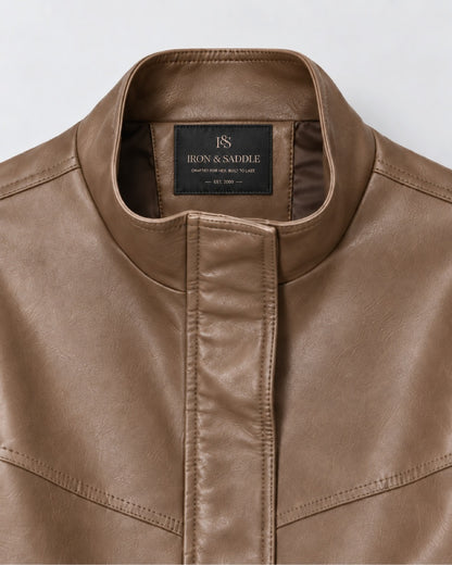 RoundCollarOversizedLeatherBomberJacket