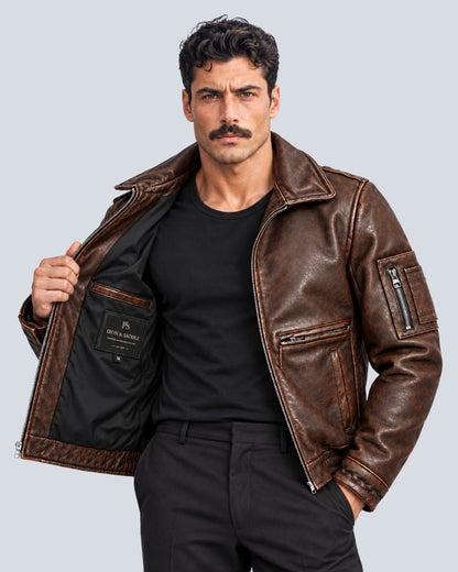 Russian Distressed Cowhide Leather Jacket