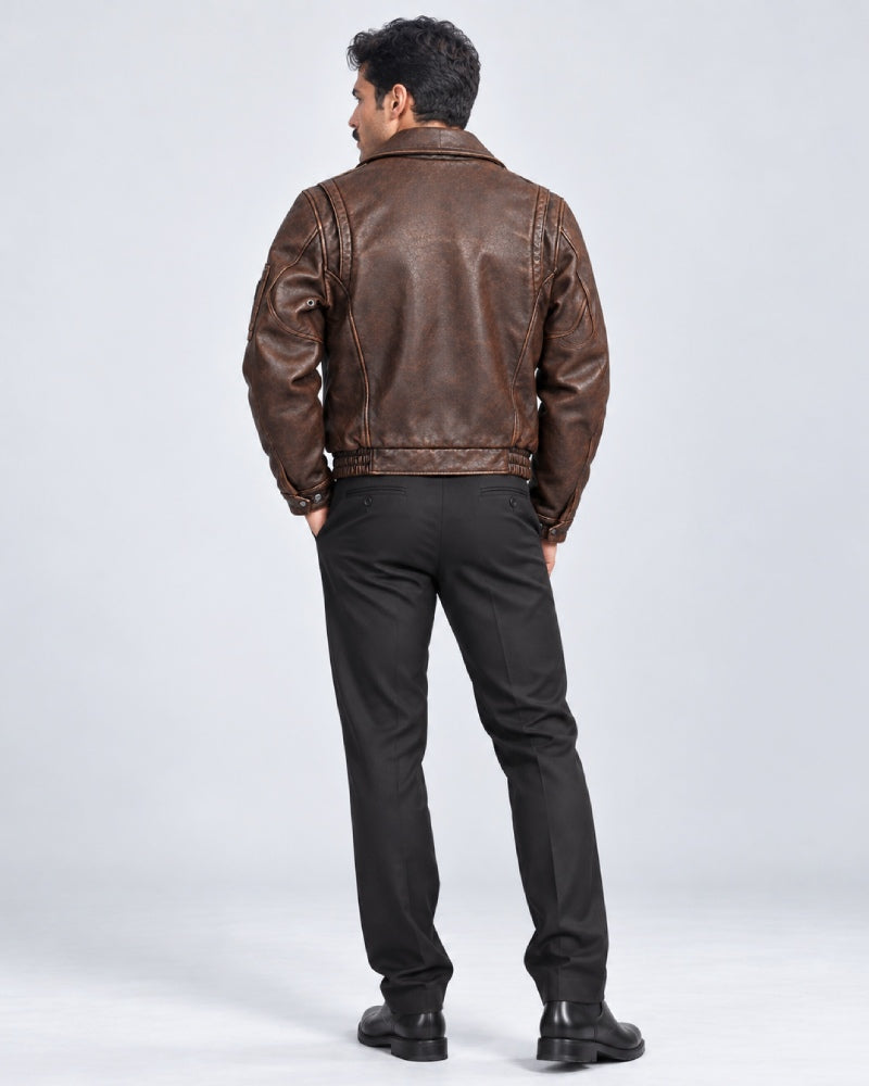 Russian Distressed Cowhide Leather Jacket