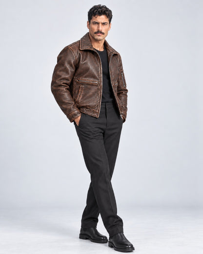 Russian Distressed Cowhide Leather Jacket