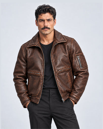 Russian Distressed Cowhide Leather Jacket