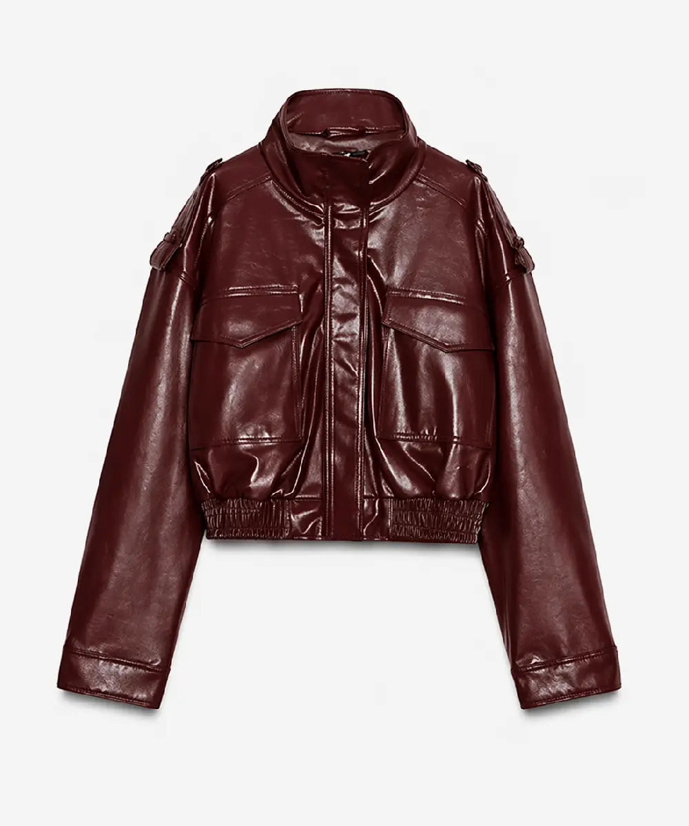 SHORTLEATHEREFFECTJACKETMaroon