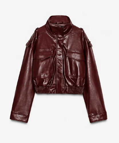 SHORTLEATHEREFFECTJACKETMaroon