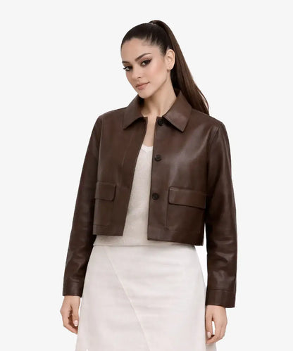 SabinaFauxBrownLeatherJacketSale