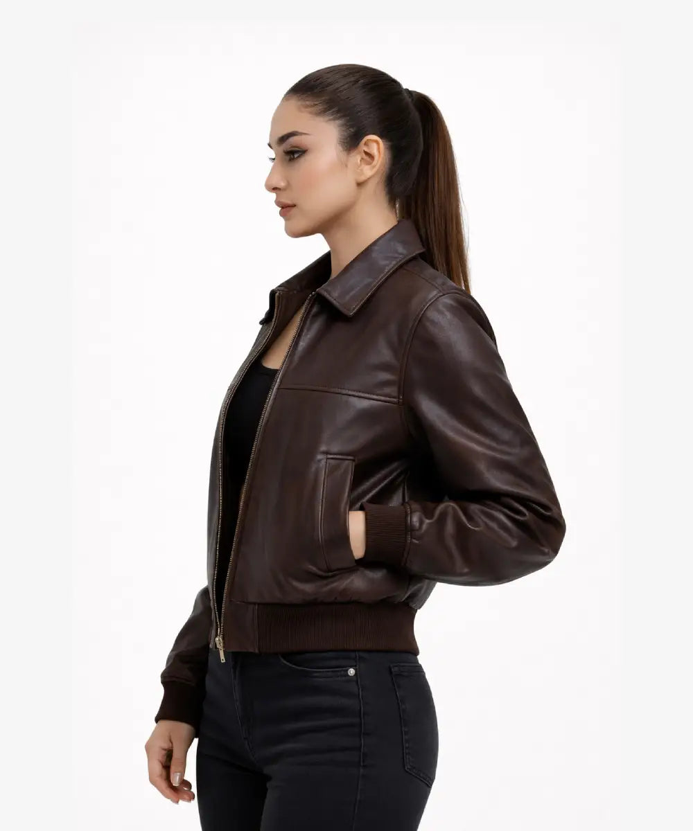 Sabina Brown Faux Leather Jacket