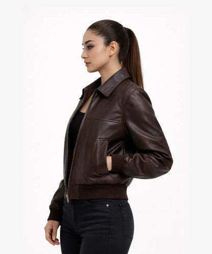 Sabina Brown Faux Leather Jacket