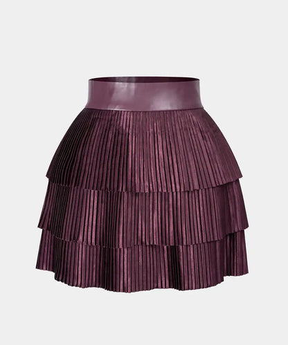 SatinFinishPleatedLayeredSkirtBurgundy