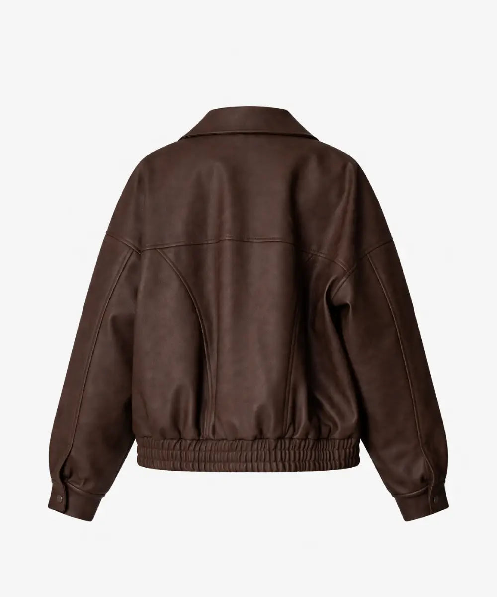 SelenaGomezBrownLeatherOversizedJacket