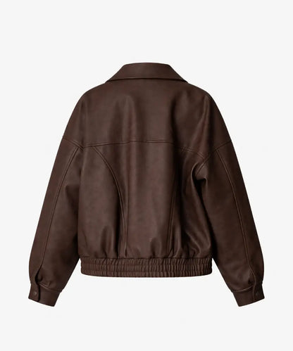 SelenaGomezBrownLeatherOversizedJacket