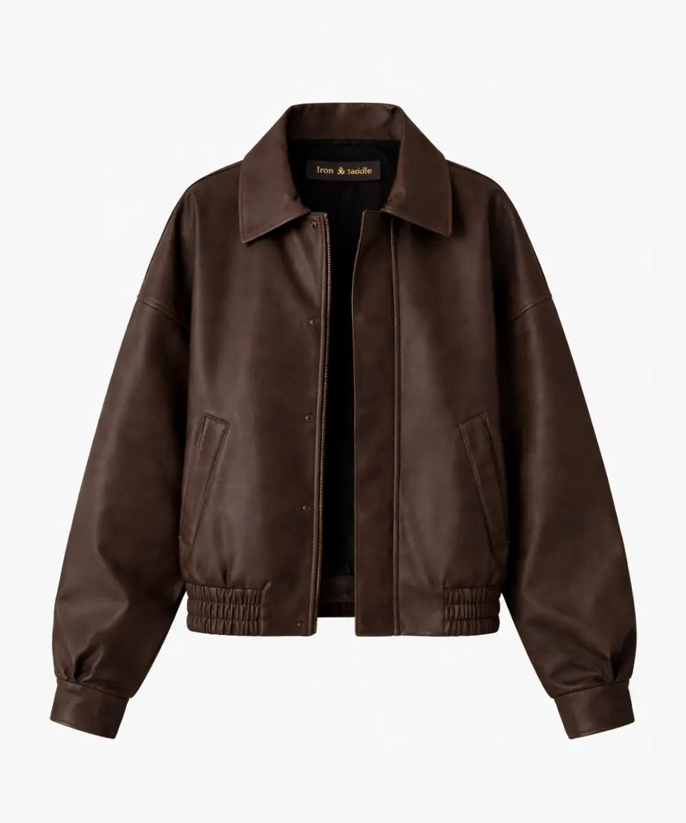 SelenaGomezOversizedBrownFauxLeatherJacket