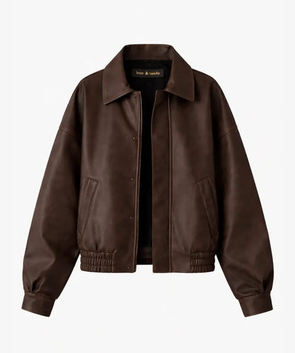 SelenaGomezOversizedBrownFauxLeatherJacket